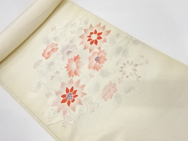 JAPANESE KIMONO / ANTIQUE BOLT FOR KYUSUN OBI / WOVEN FLOWER